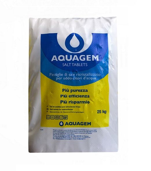 Sale per addolcitore in pastiglie Aquagem nella confezione da 25kg