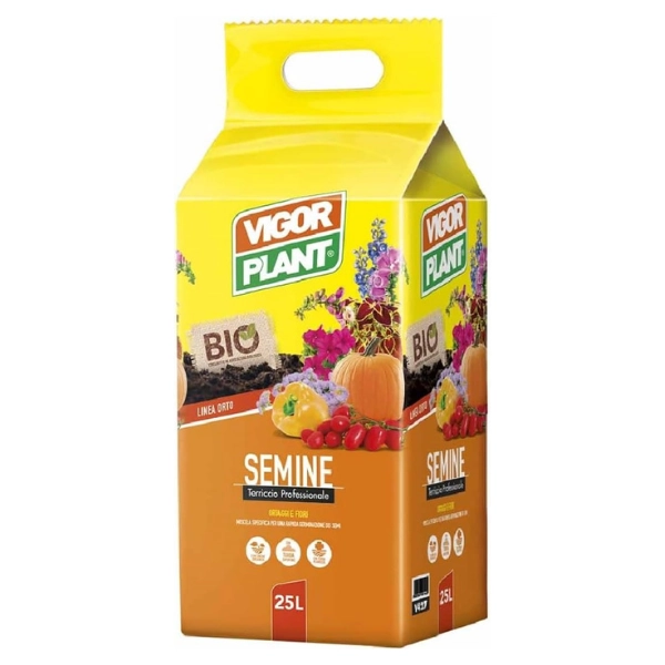 Sacco da 25 litri di terriccio Vigorplant Semine BIO per semine e trapianti, linea orto professionale