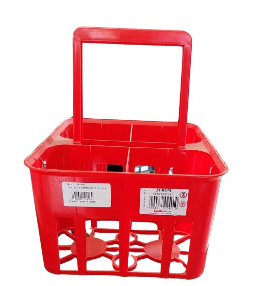 Cestello porta bottiglie 4 posti in plastica colore rosso