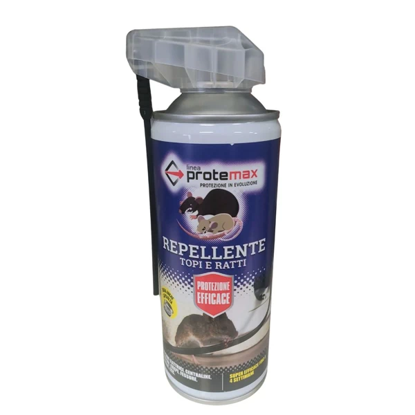 Bomboletta spray Protemax repellente topi e ratti da 400 ml con tecnologia Bite Barrier, ideale per proteggere cavi elettrici e vani motore