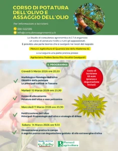 Corso potatura 2026 organizzato da studio Acta di Pistoia in collaborazione con Pierucci Agricoltura